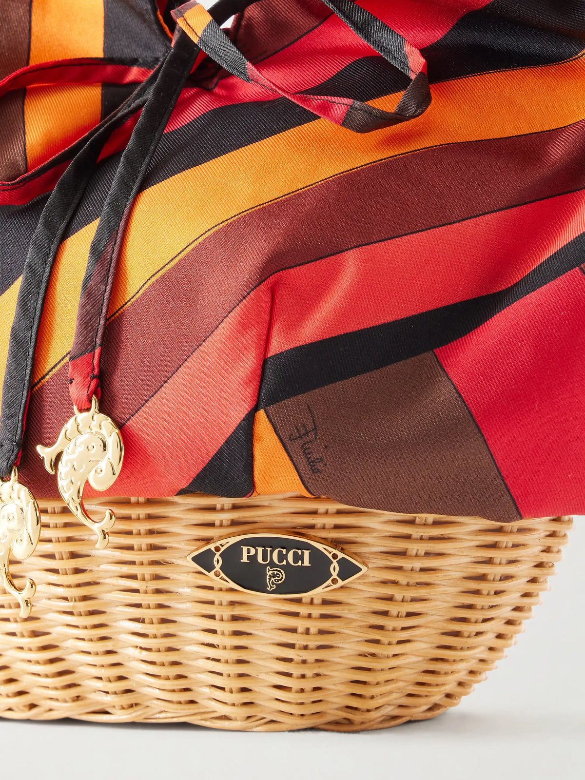 Picnic Embellished Bamboo-trimmed Silk-twill Clutch