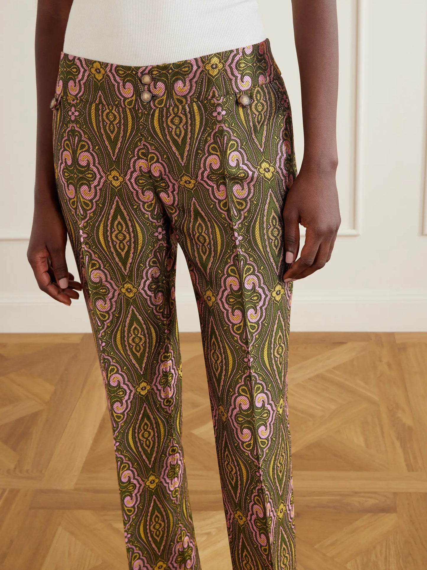 Metallic Jacquard Crepe Straight-leg Pants