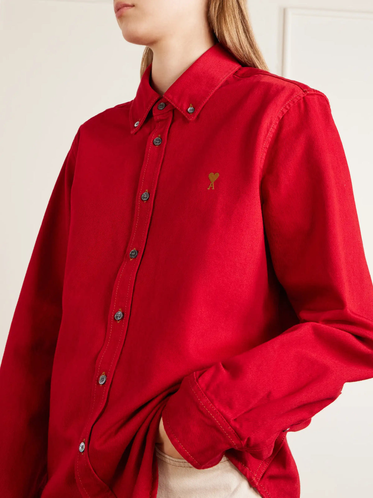 AMI PARIS Logo-embroidered Cotton-twill Shirt