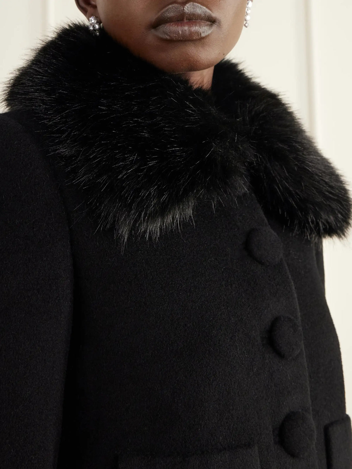 Self-Portrait Cropped Plush-trimmed Wool-blend Jacket