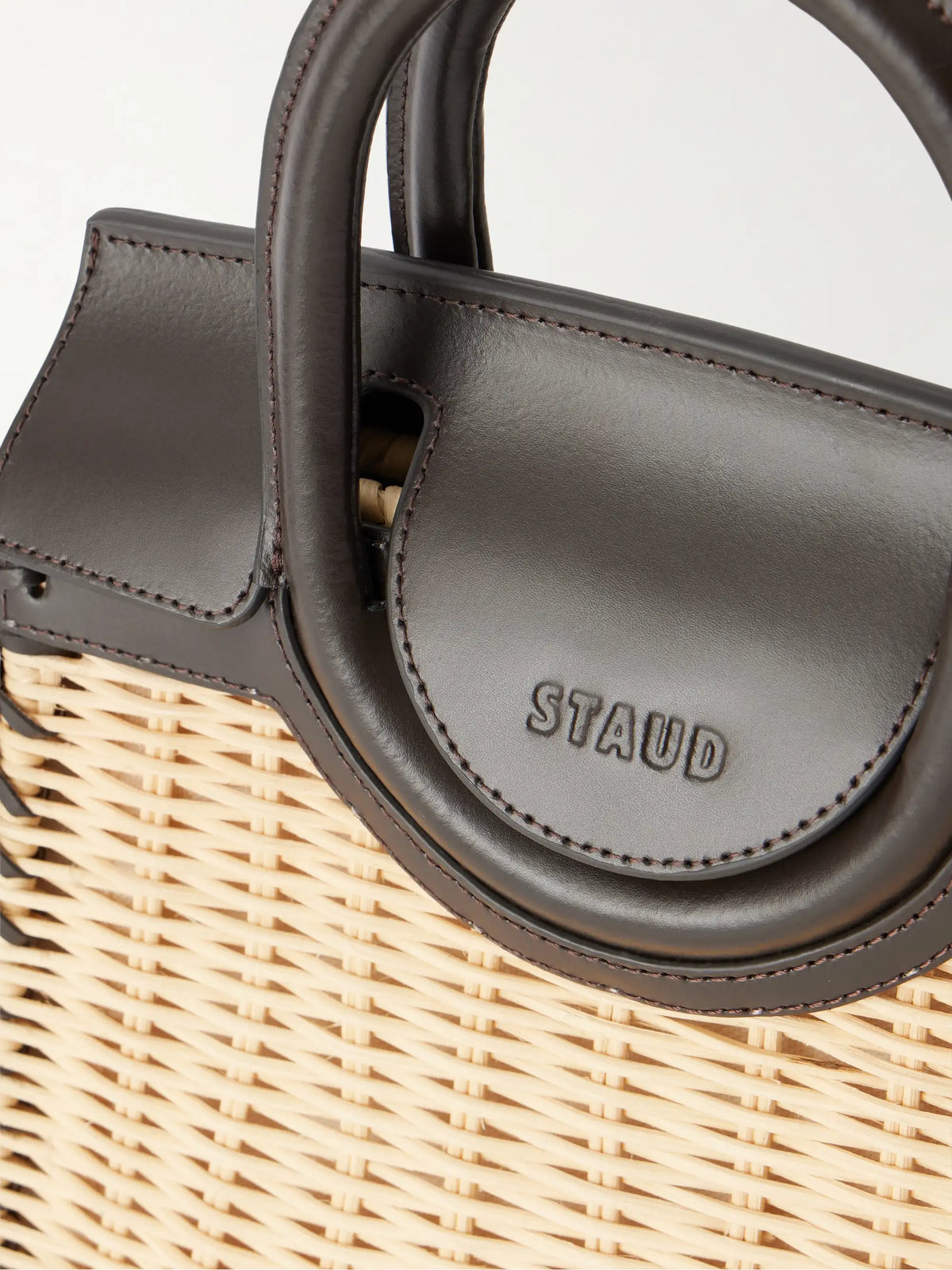 Maude Mini Leather-trimmed Raffia Tote