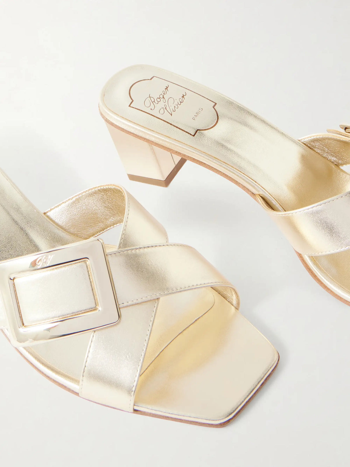 45 Buckled Metallic Leather Mules