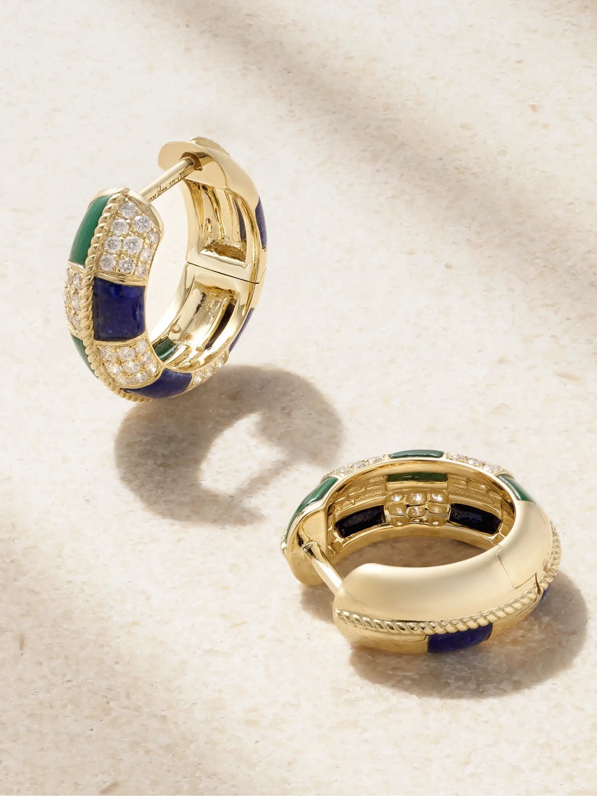 Mini Créoles 9-karat Gold Multi-stone Hoop Earrings