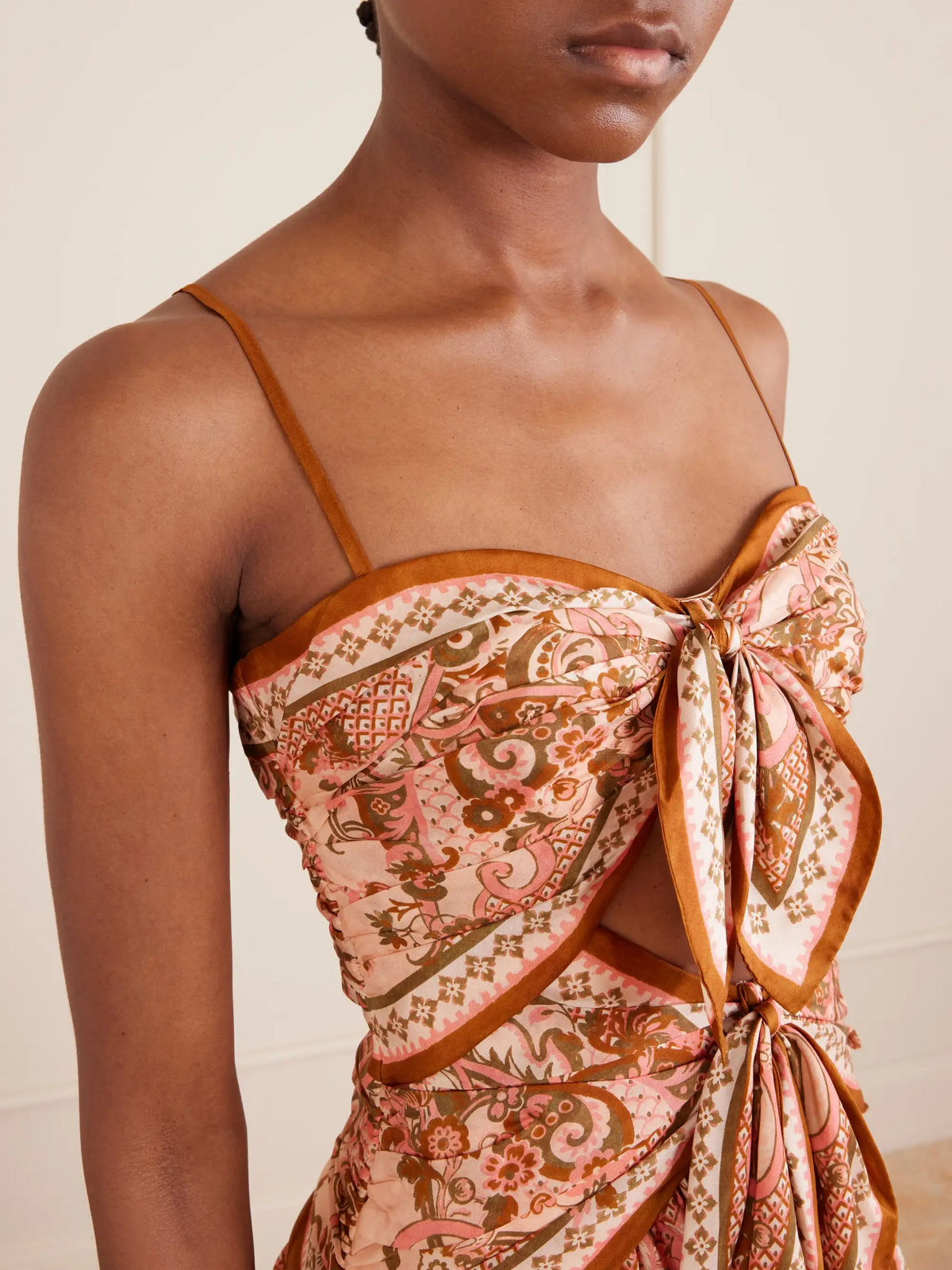 Aster Cutout Knotted Printed Silk Midi Dress
