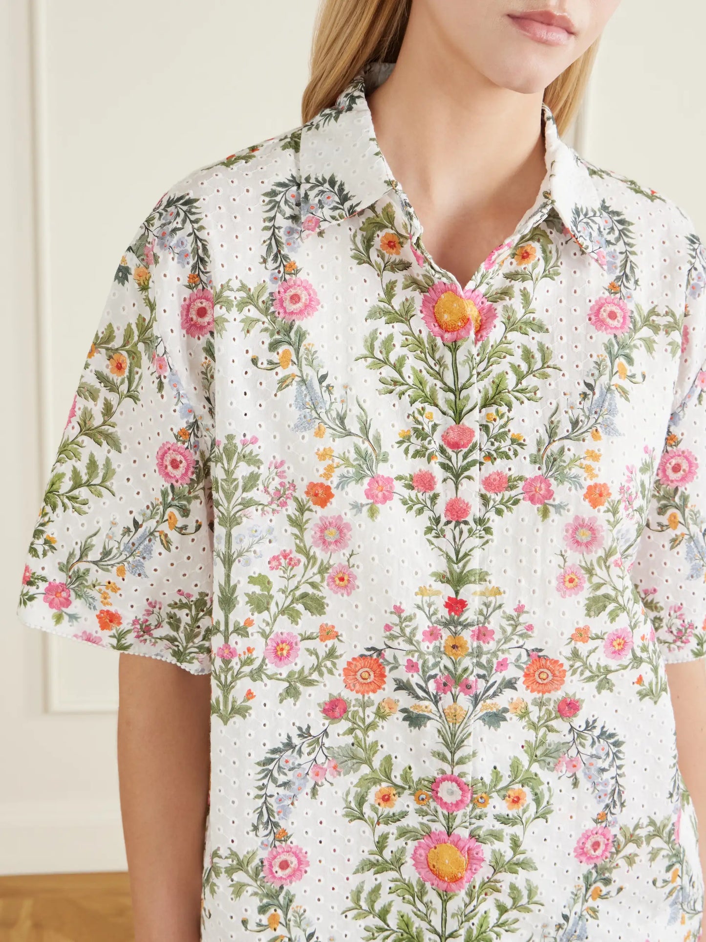 Akari Printed Broderie Anglaise Cotton Shirt