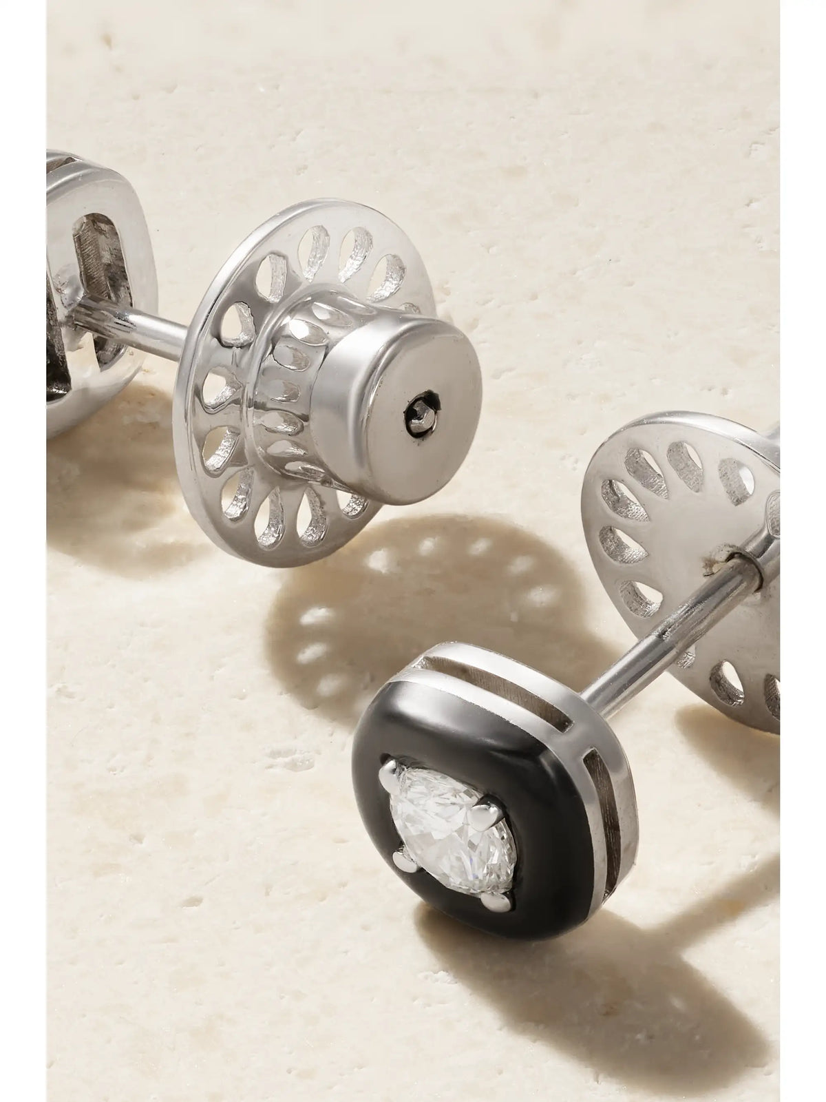 Oui 18-karat White Gold, Diamond And Enamel Earrings
