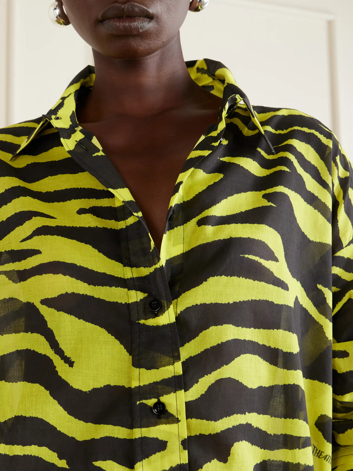 Asymmetric Animal-print Cotton Shirt