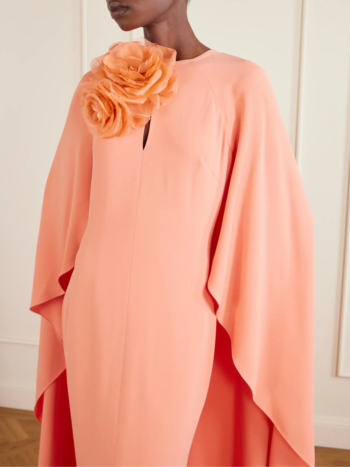 Appliquéd Cape-effect Cady Gown