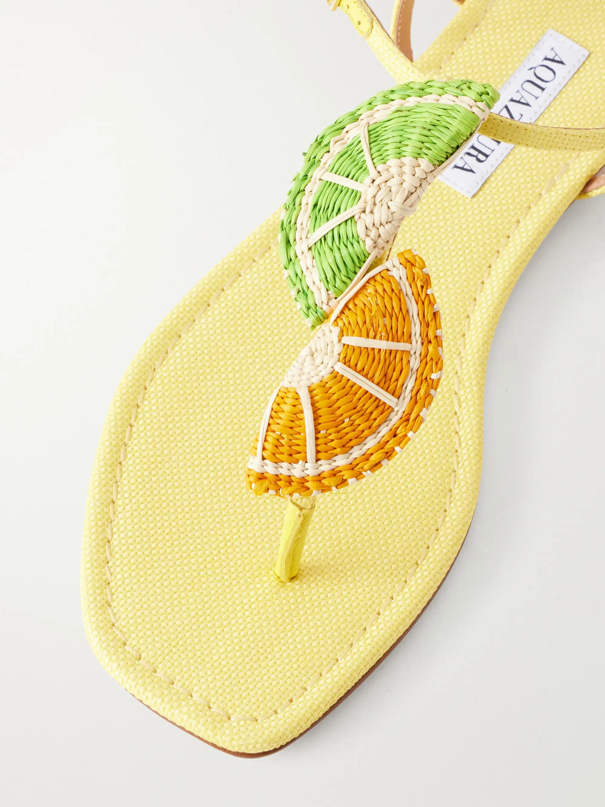 Embellished Raffia-effect Thong Sandals
