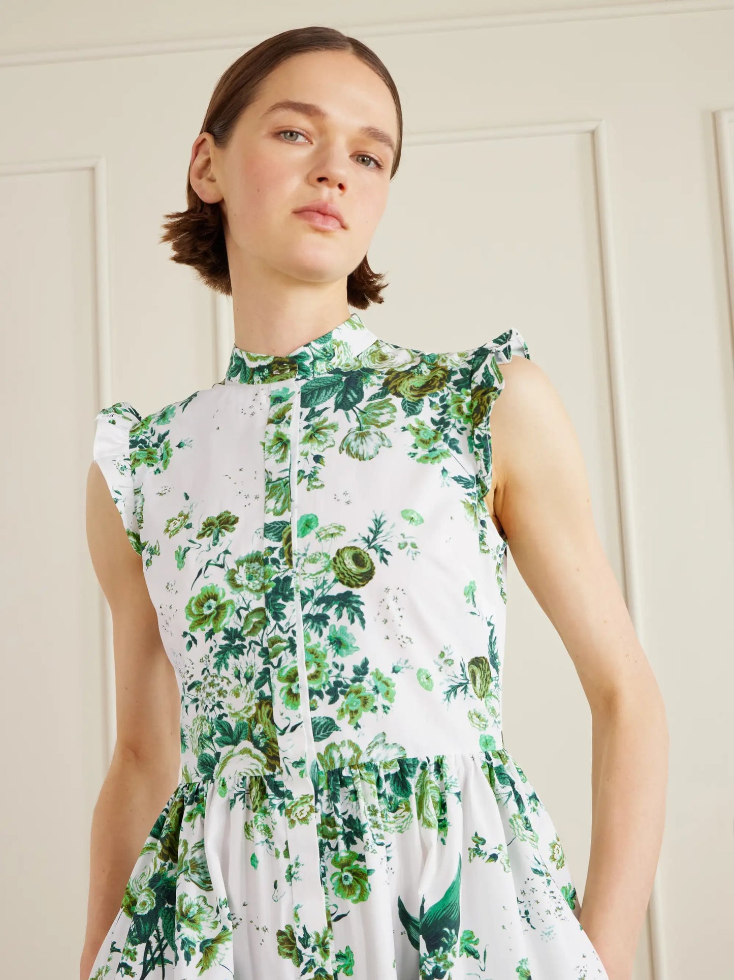 Ruffled Floral-print Cotton-poplin Midi Shirt Dress
