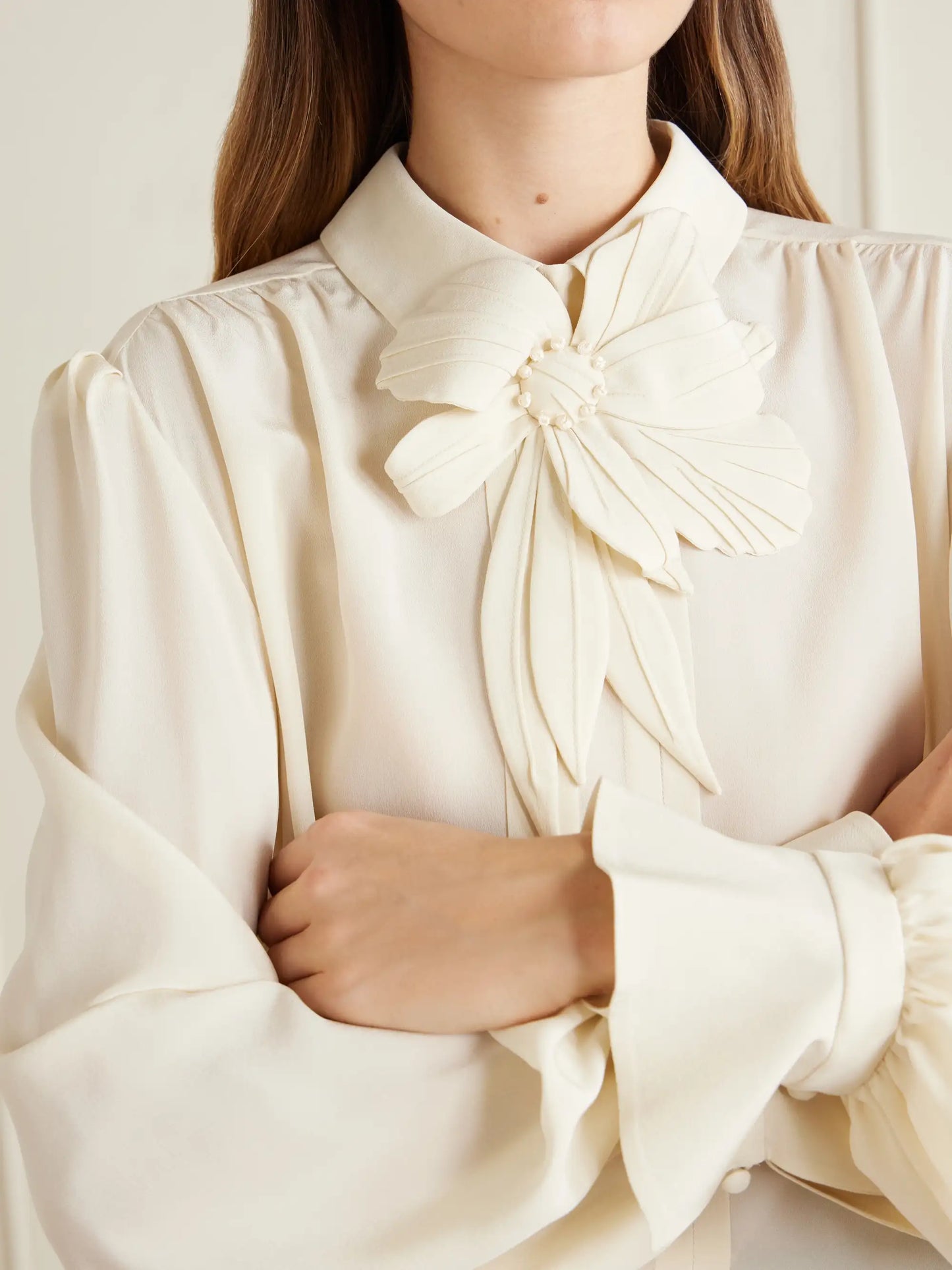 Bow-embellished Silk-crepe De Chine Blouse