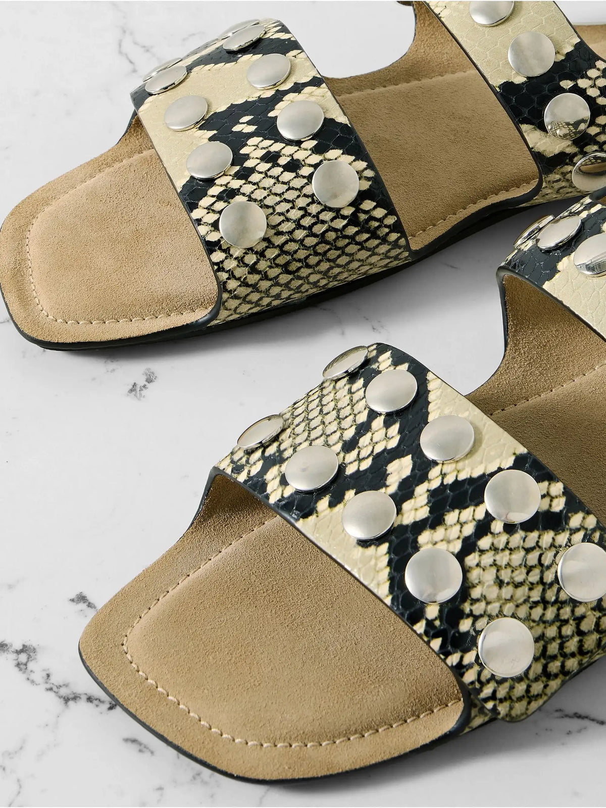 Boden Studded Snake-effect Leather Sandals