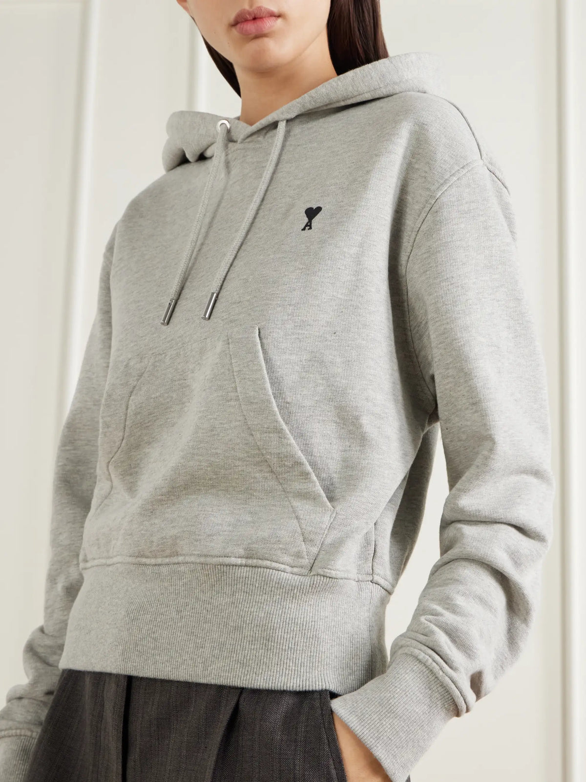AMI PARIS Embroidered Cotton-jersey Hoodie