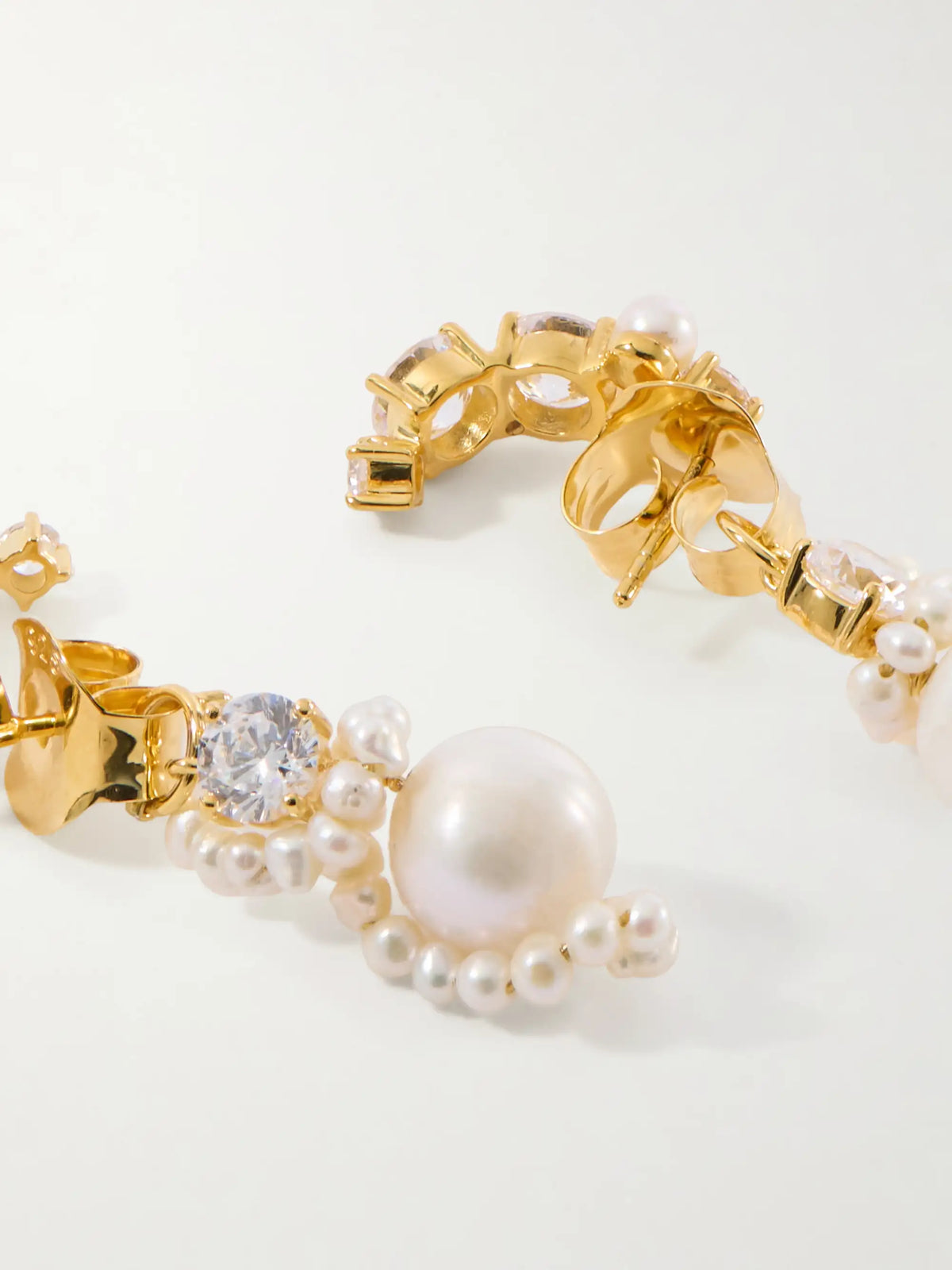 Gold-plated Cubic Zirconia And Peal Hoop Earrings
