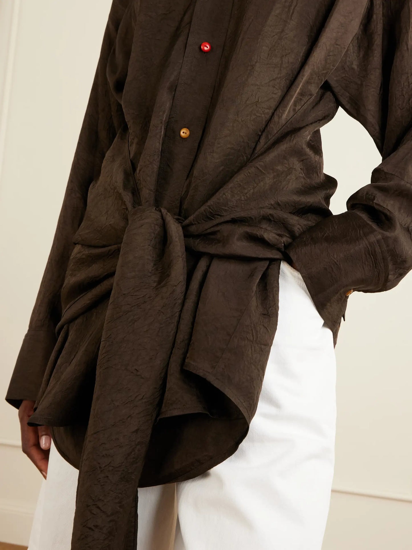 Arroyo Knotted Crinkled-satin Shirt