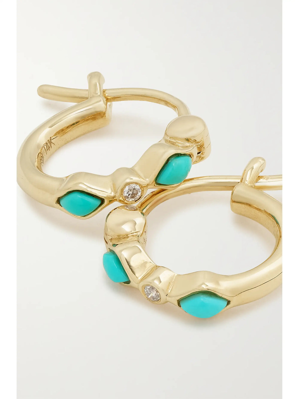 14-karat Gold, Turquoise And Diamond Hoop Earrings