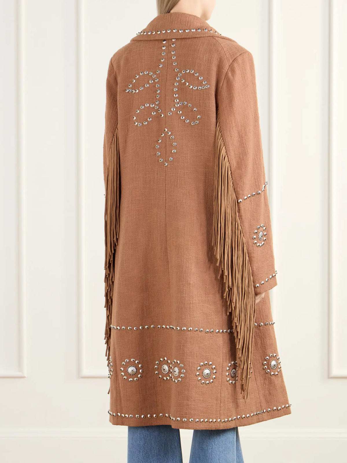 ALIX OF BOHEMIA Petunia Studded Fringe-trimmed Cotton-gauze Coat