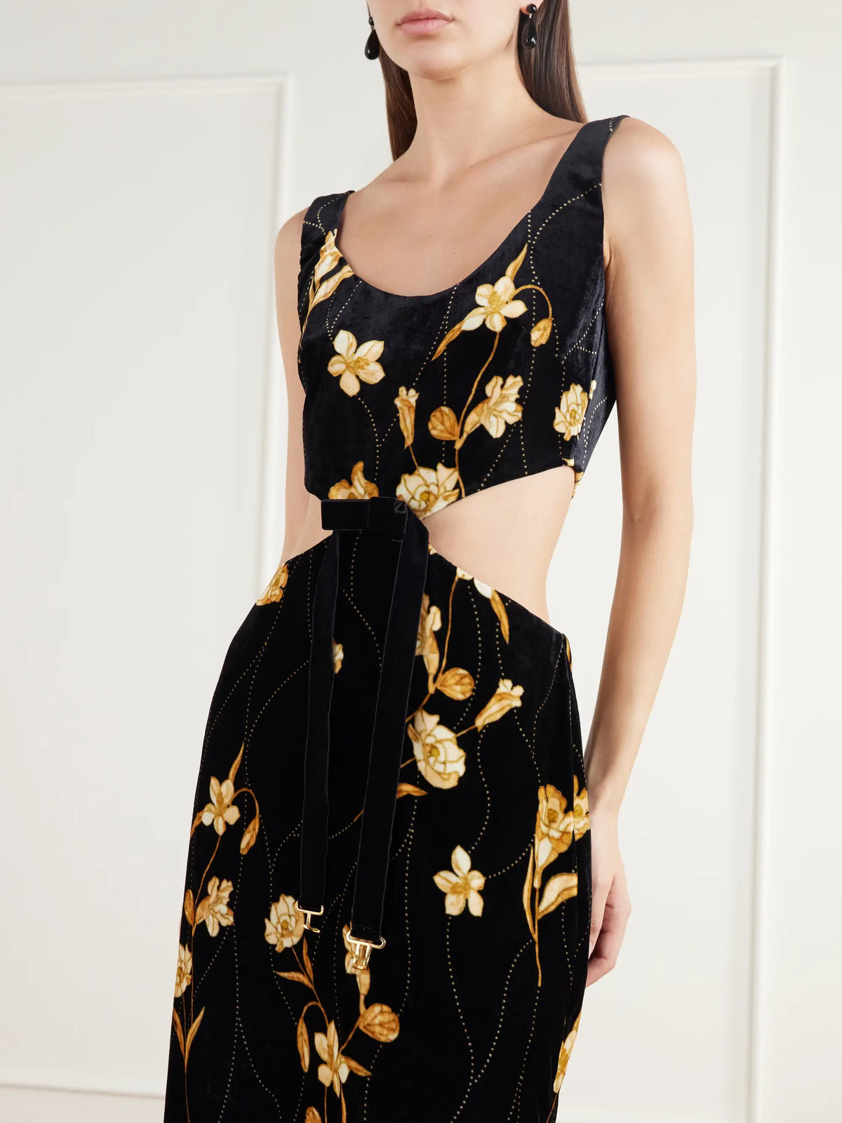 Agua by Agua Bendita Ventura Belted Bow-detailed Floral-print Velvet Maxi Dress