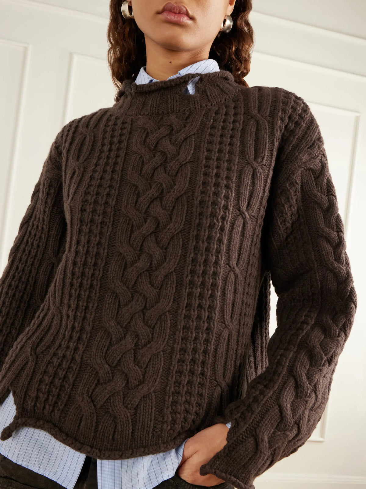 MFPEN Shatter Cropped Distressed Cable-knit Wool And Cashmere-blend Sweater