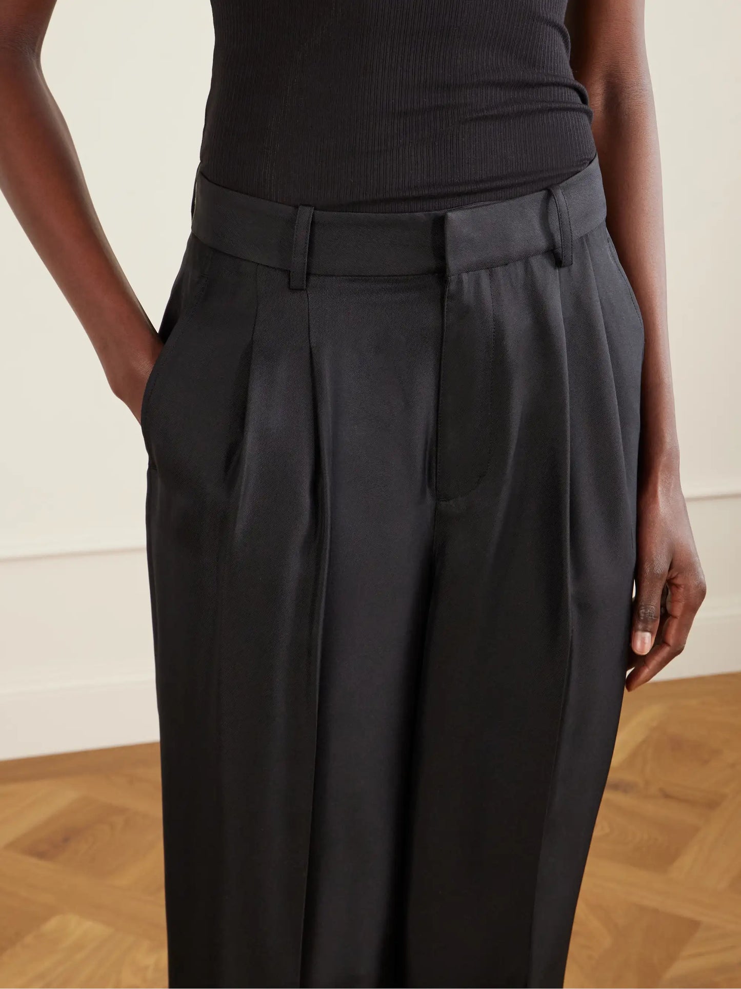 Pleated Silk-twill Wide-leg Pants