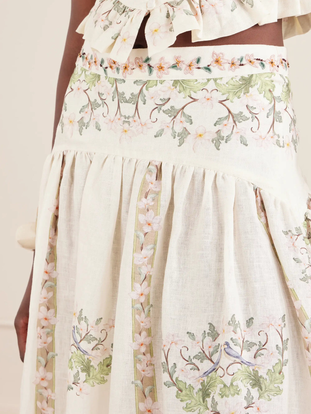 Agua by Agua Bendita Curua Anhelo Floral Linen Midi Skirt