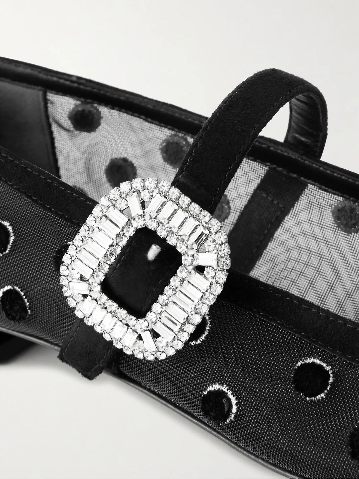 Belle Vivier 25 Embellished Flocked Mesh Mary Jane Ballet Flats
