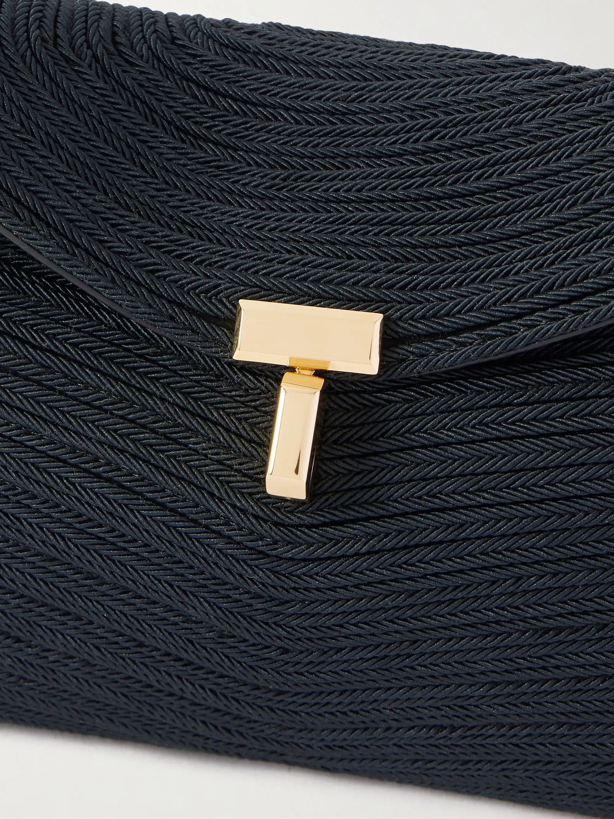 Mini T-lock Leather-trimmed Woven Clutch
