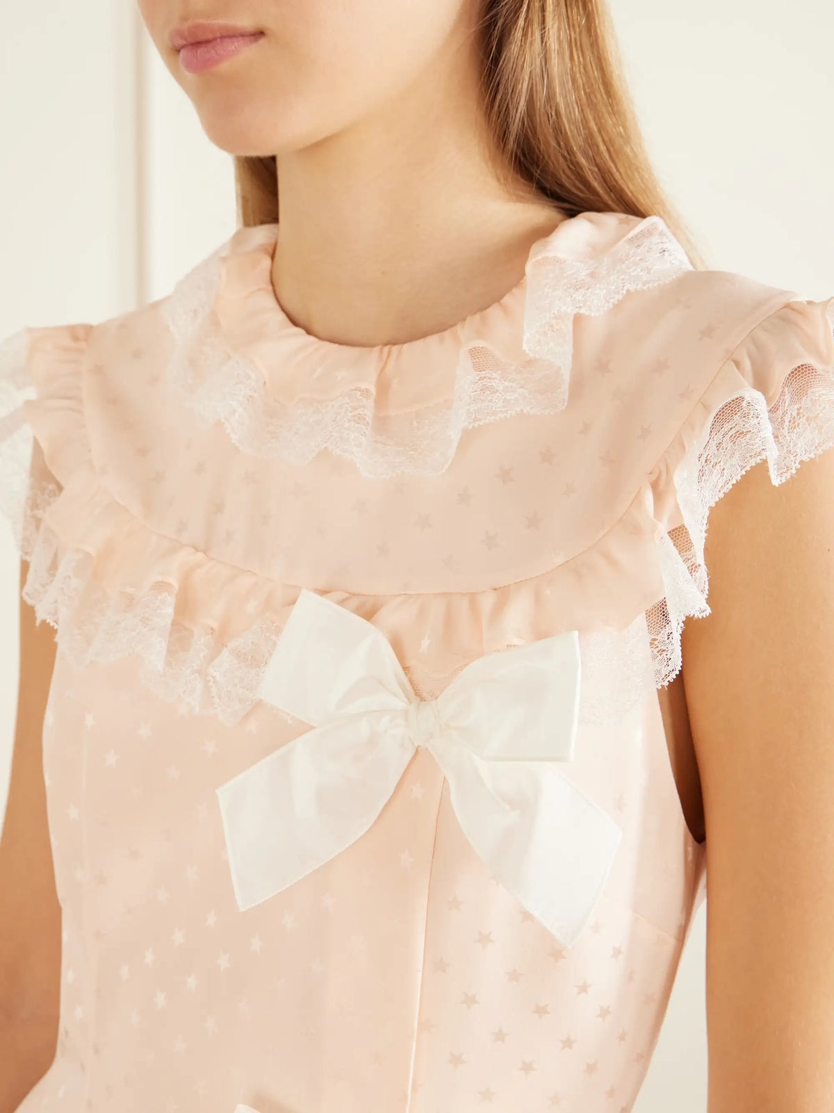 Lace-trimmed Bow-detail Printed Silk-jacquard Midi Dress