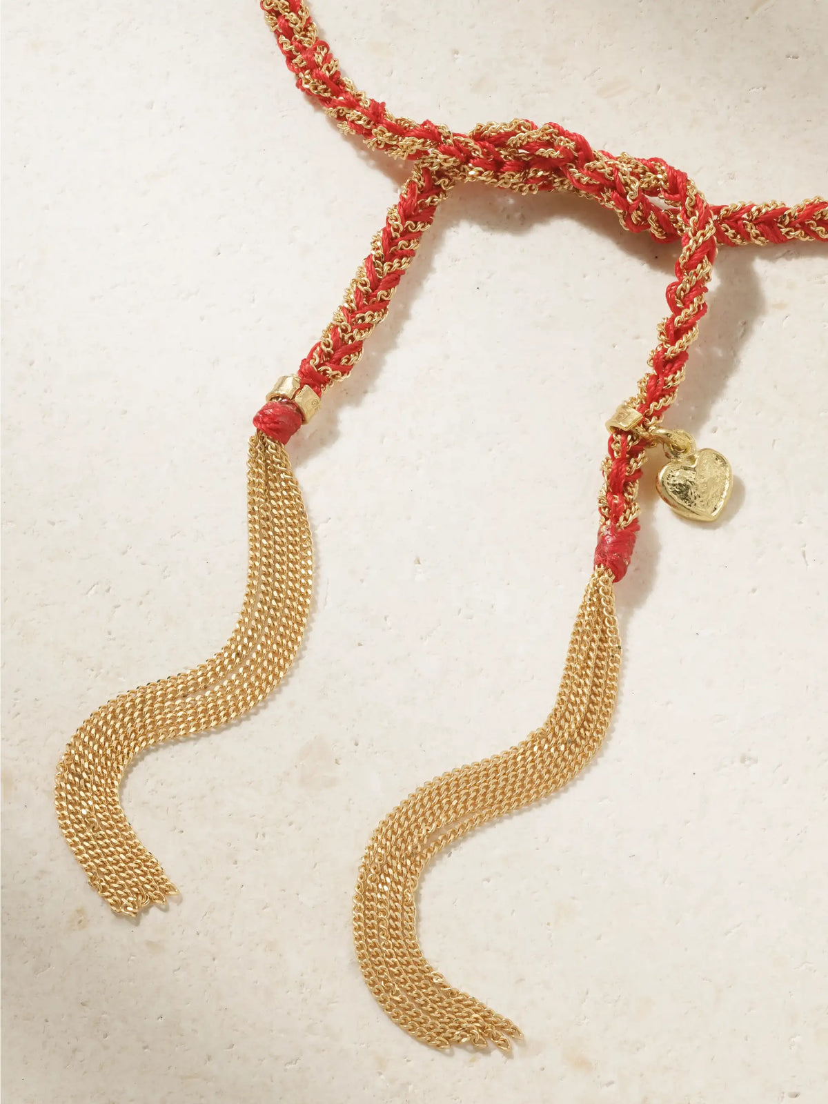 Lucky Love + Heart 18-karat Gold Silk Bracelet