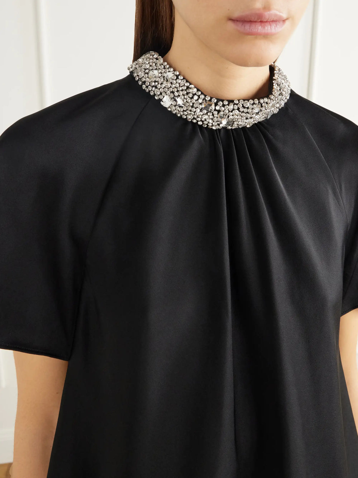 SIMKHAI Loreta Crystal-embellished Satin Blouse
