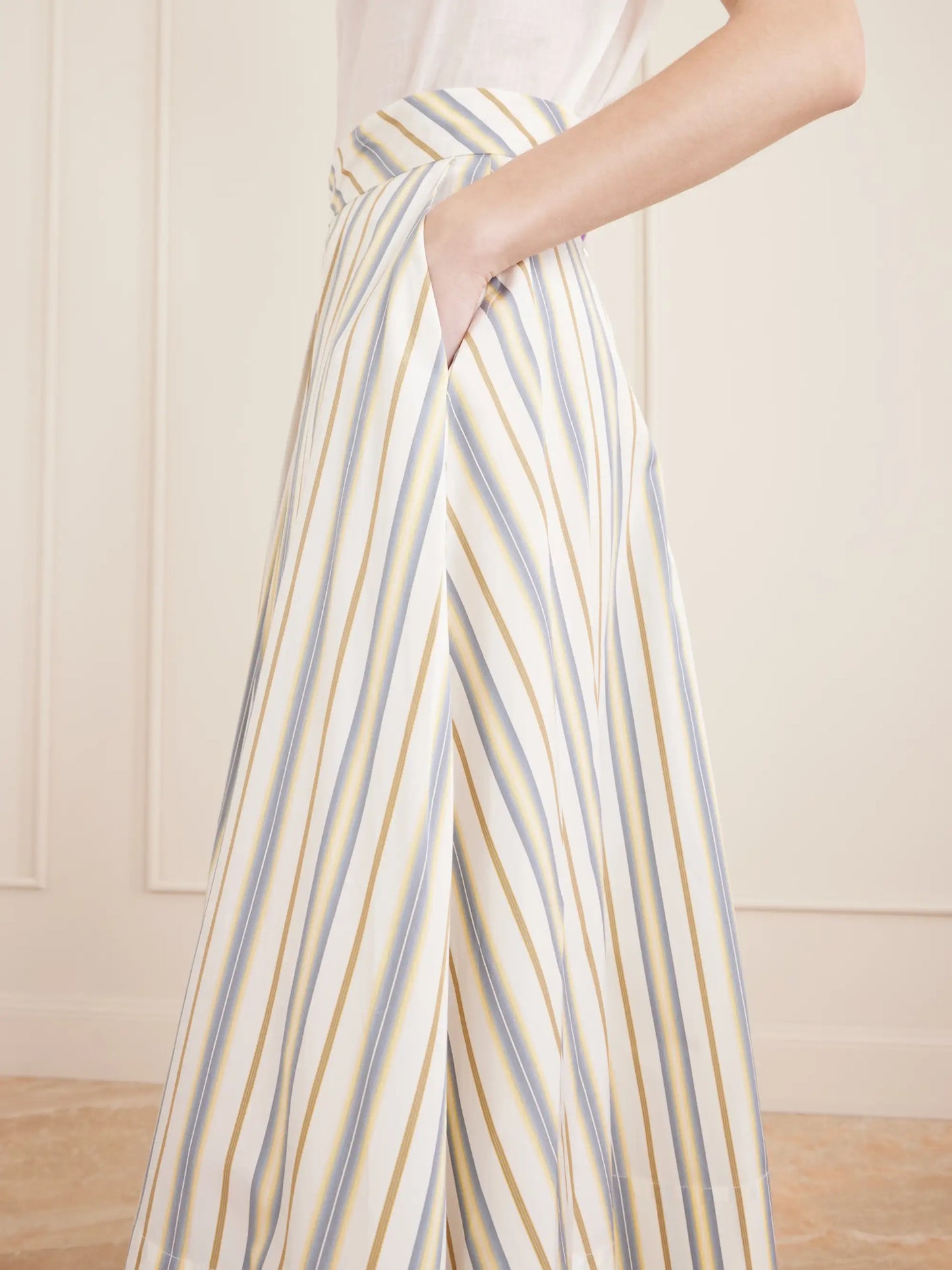 Wynona Pleated Striped Cotton-gabardine Midi Skirt