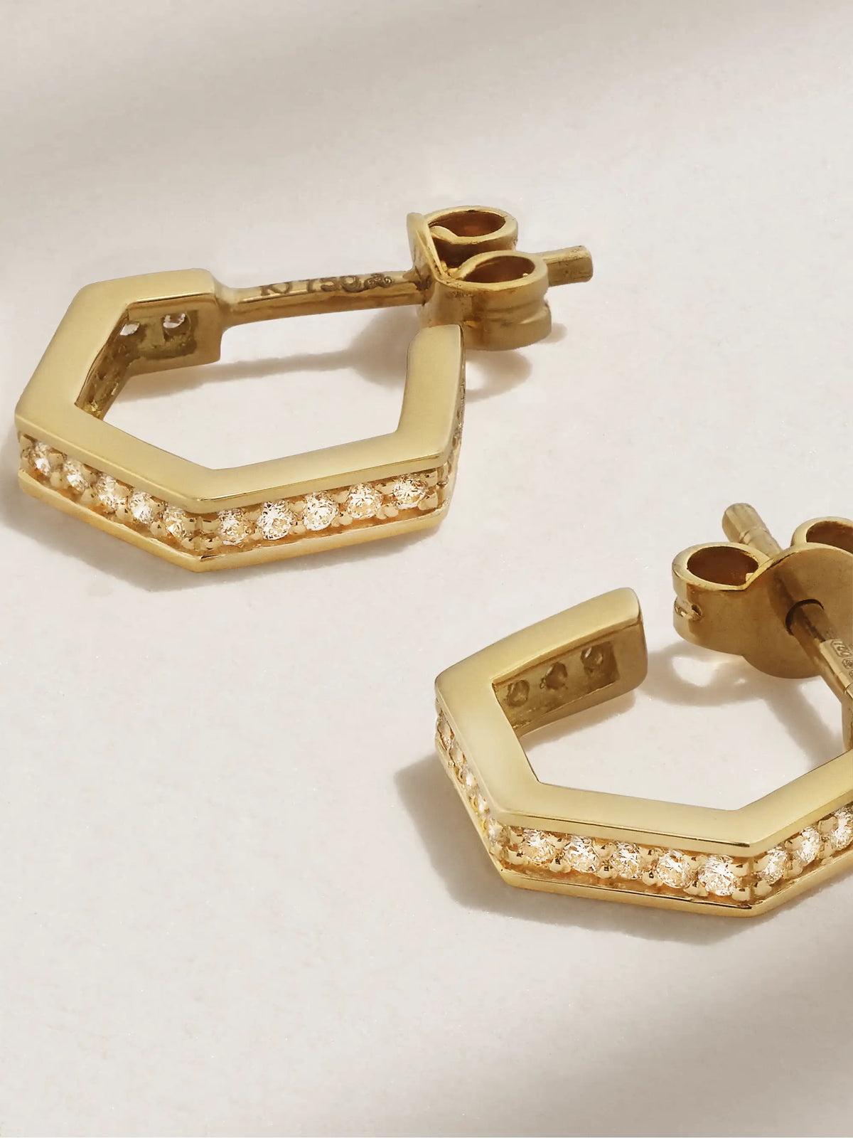 Hexagon Small 18-karat Gold Diamond Hoop Earrings