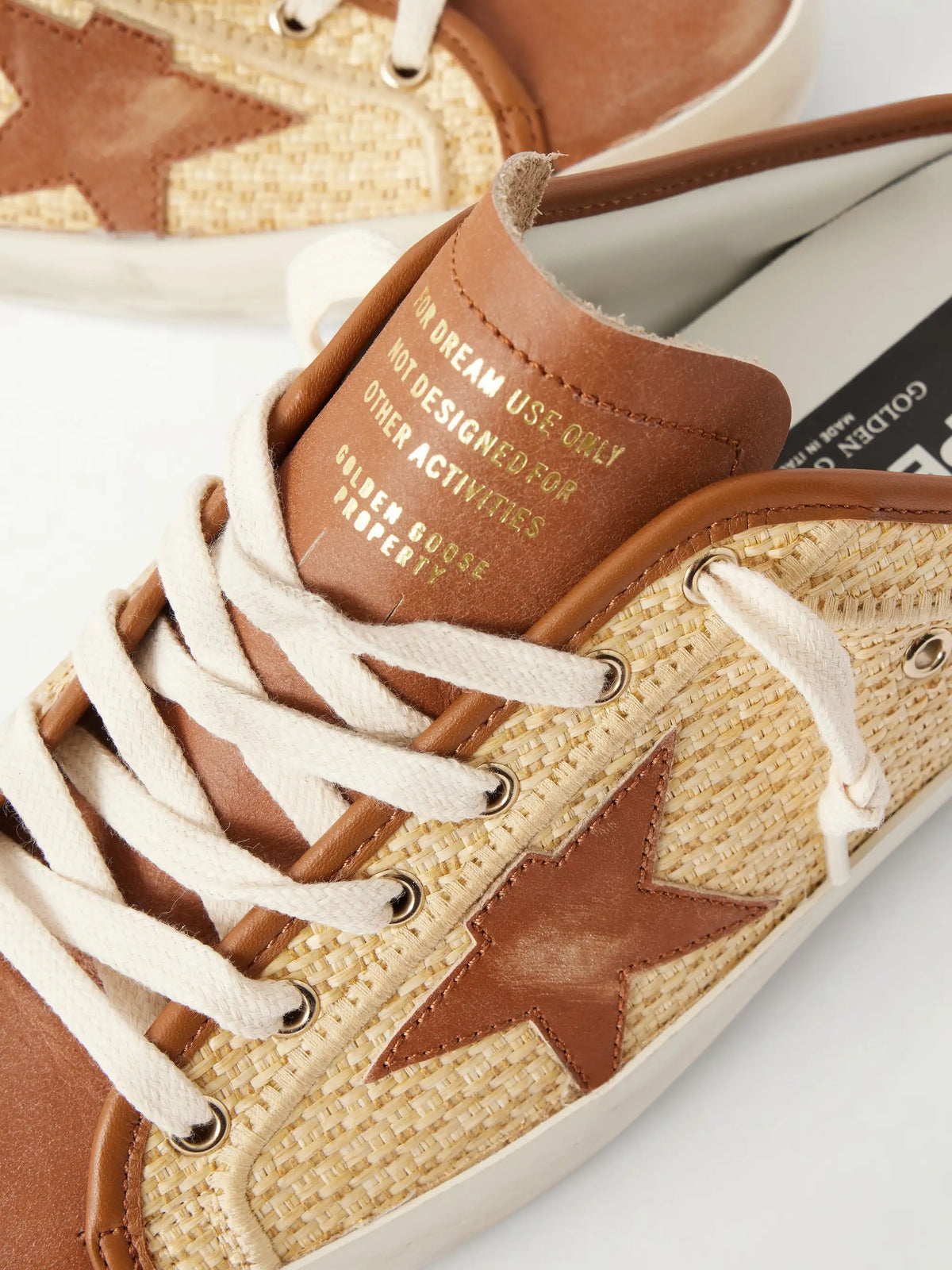 Super-star Sabot Distressed Leather-trimmed Raffia Slip-on Sneakers