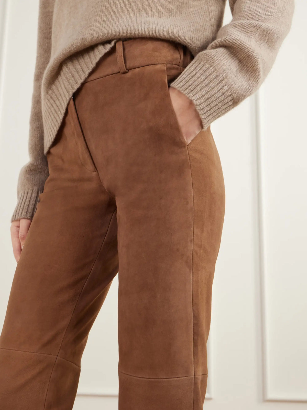 ARMA Jen Paneled Suede Straight-leg Pants