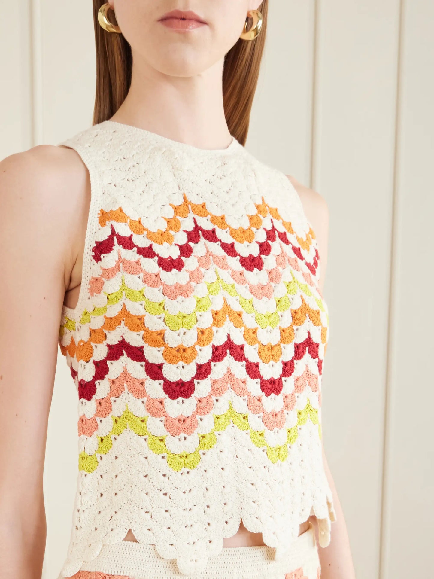 Cuenca Striped Crocheted Cotton Tank