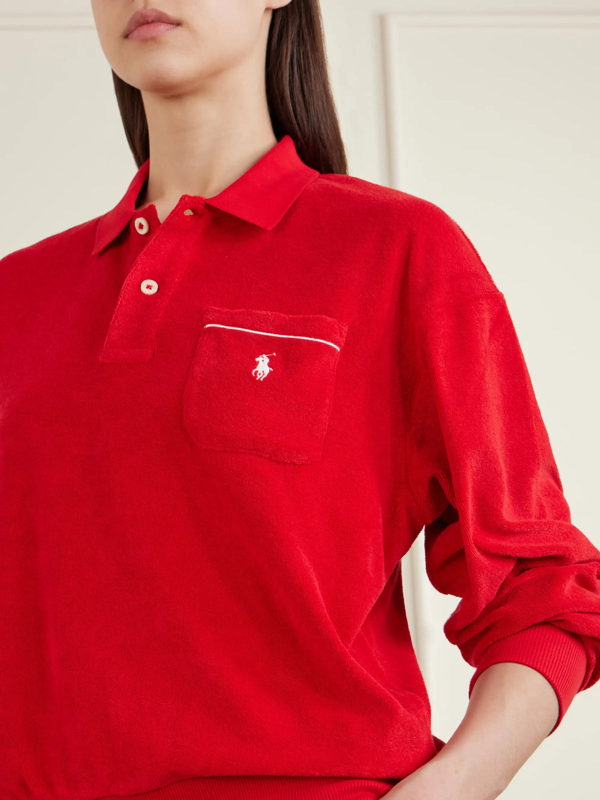 Embroidered Cotton-blend Terry Polo Sweater