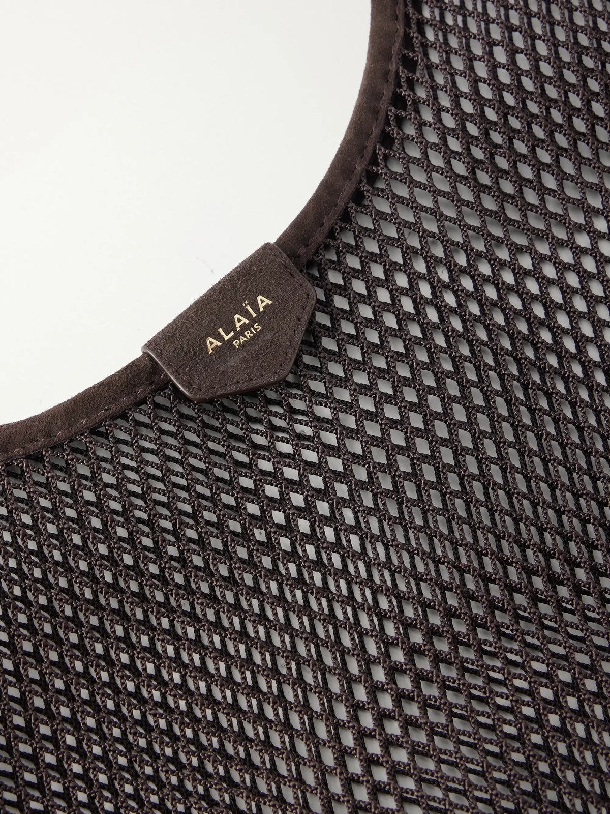 One Piece Suede-trimmed Mesh Shoulder Bag