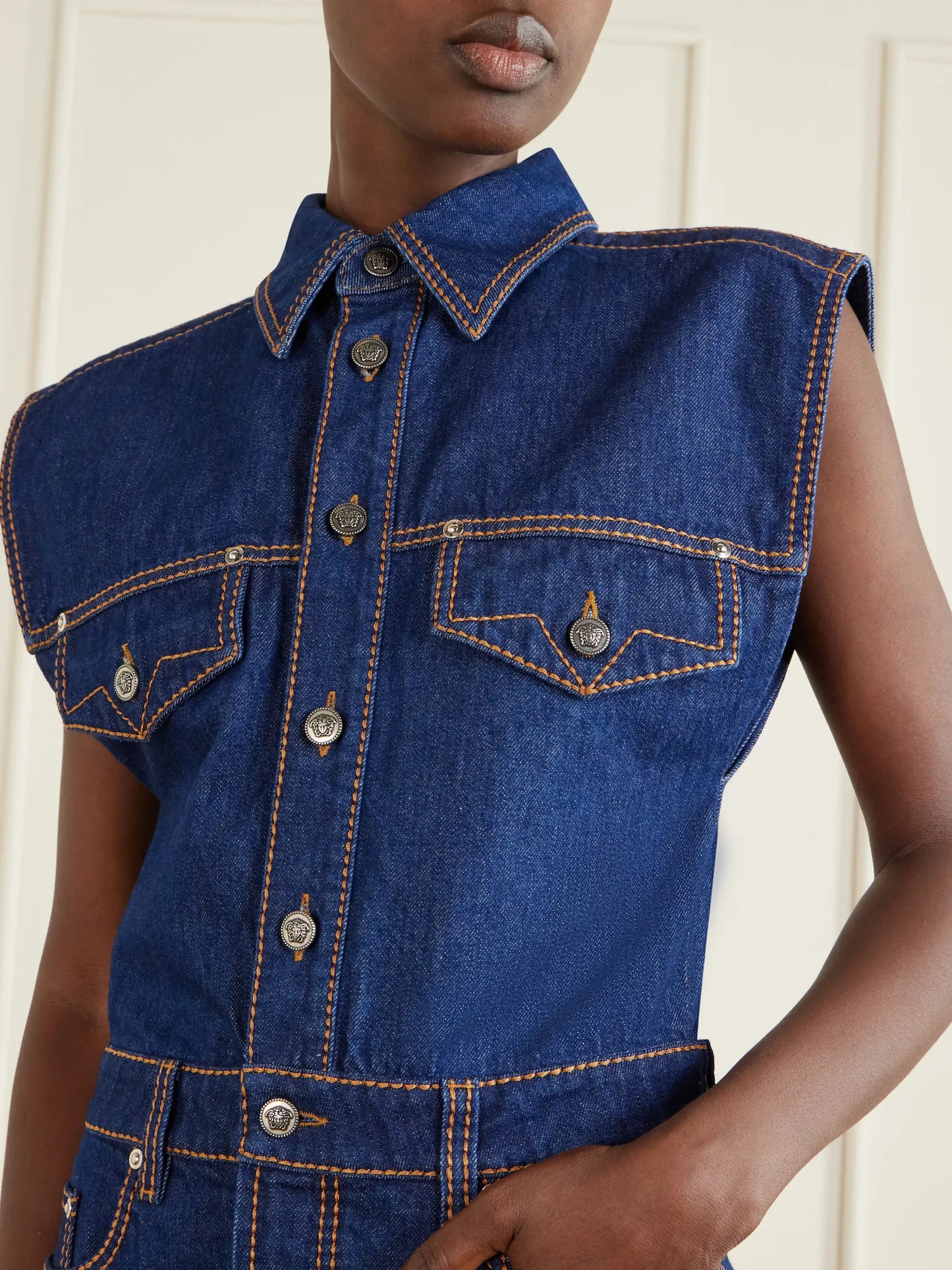 Paneled Denim Mini Dress