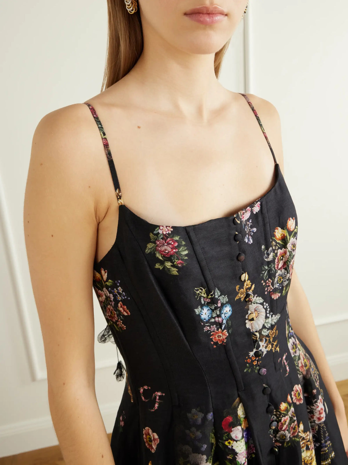 Camilla Flamenco Folklore Floral-print Linen And Silk-blend Dupioni Midi Dress