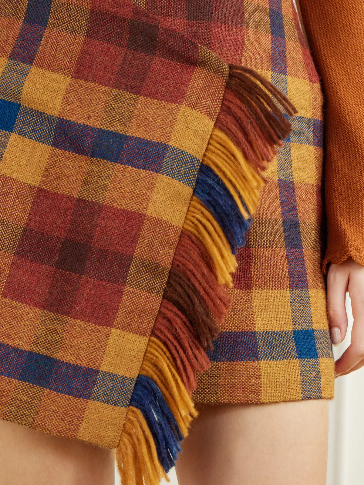 ESCVDO Checked Asymmetric Alpaca Mini Skirt