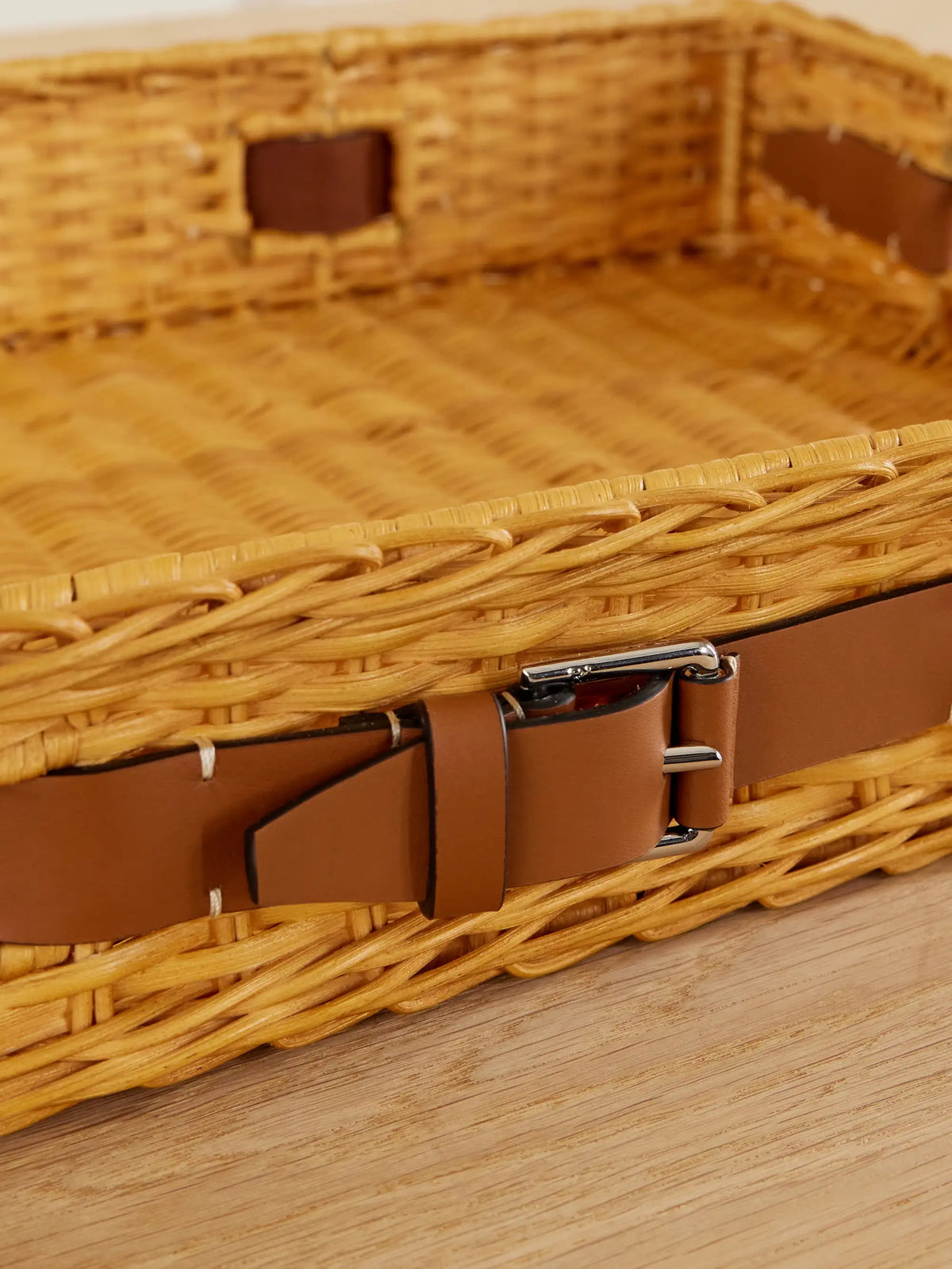 Bailey Leather-trimmed Rattan Tray