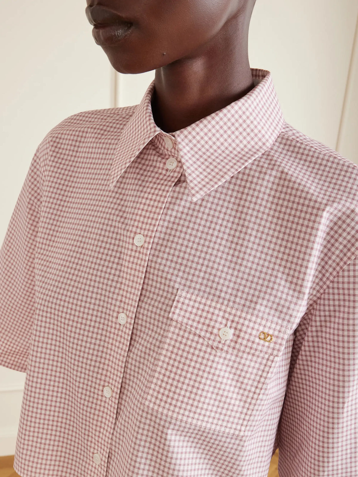 Vlogo-embellished Cropped Checked Cotton Shirt