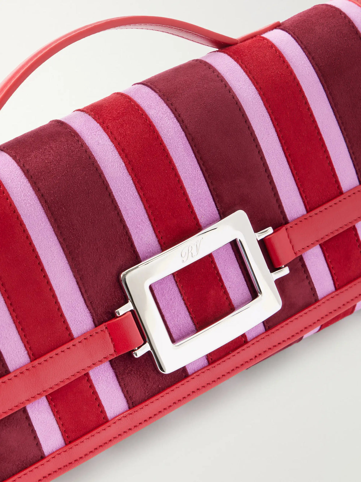 Belle Vivier Buckled Leather-trimmed Striped Suede Clutch