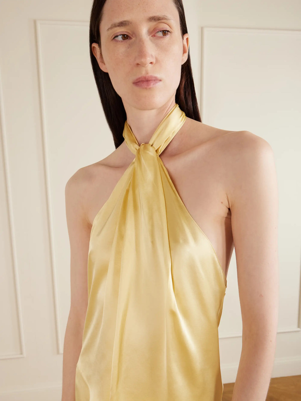 AFLALO Safira Silk-satin Halterneck Top