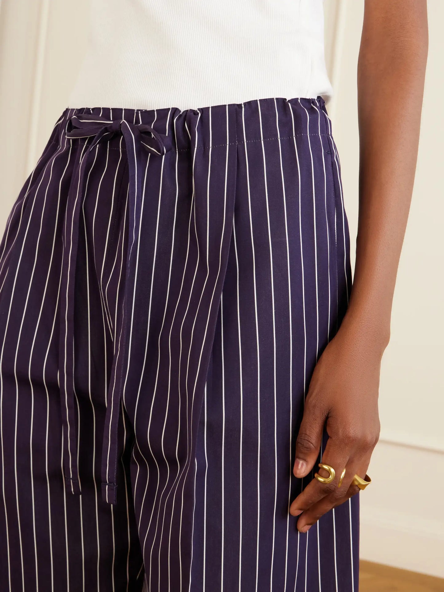 Striped Cotton-poplin Straight-leg Drawstring Pants