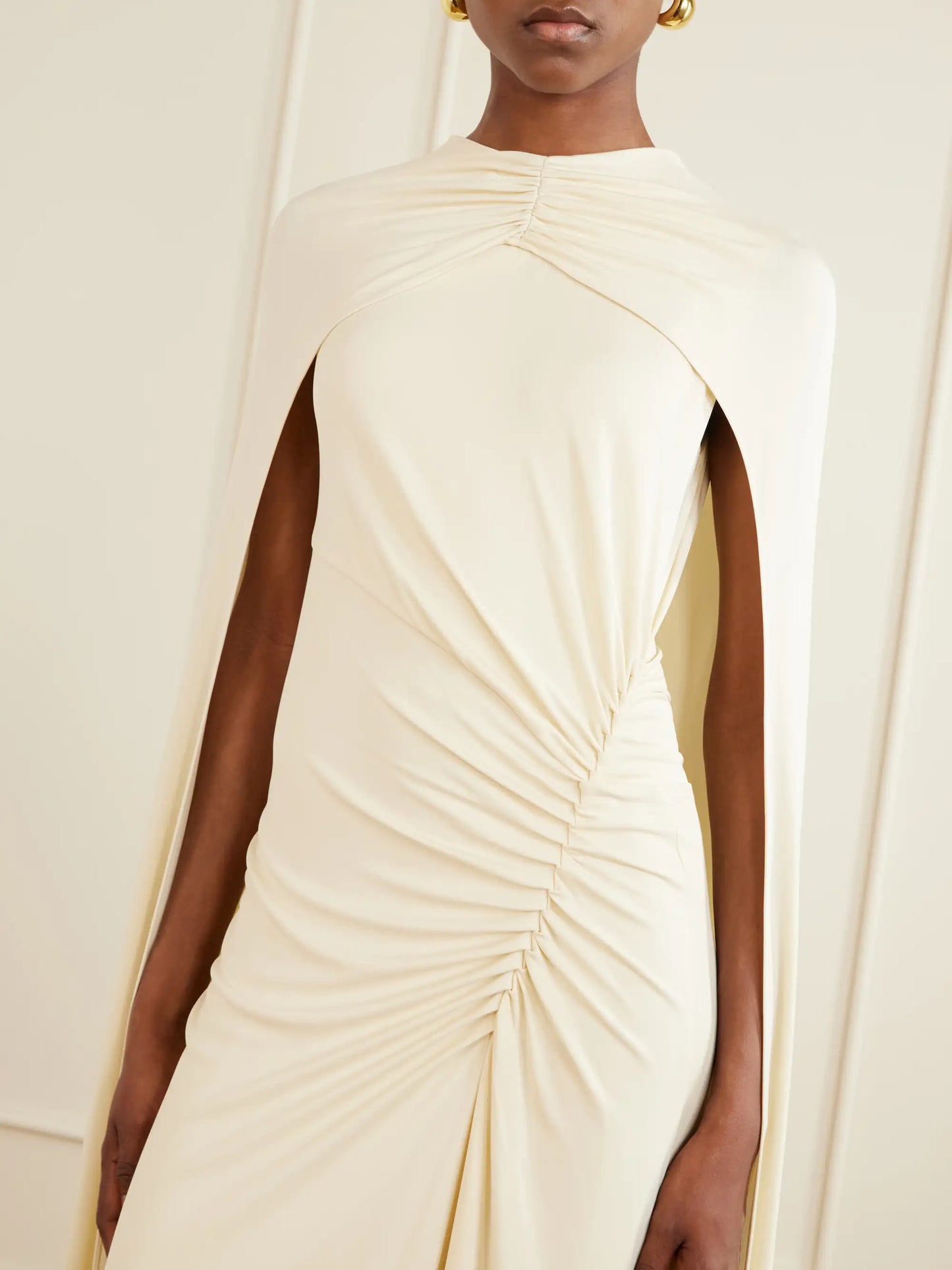 Cape-effect Gathered Jersey Gown