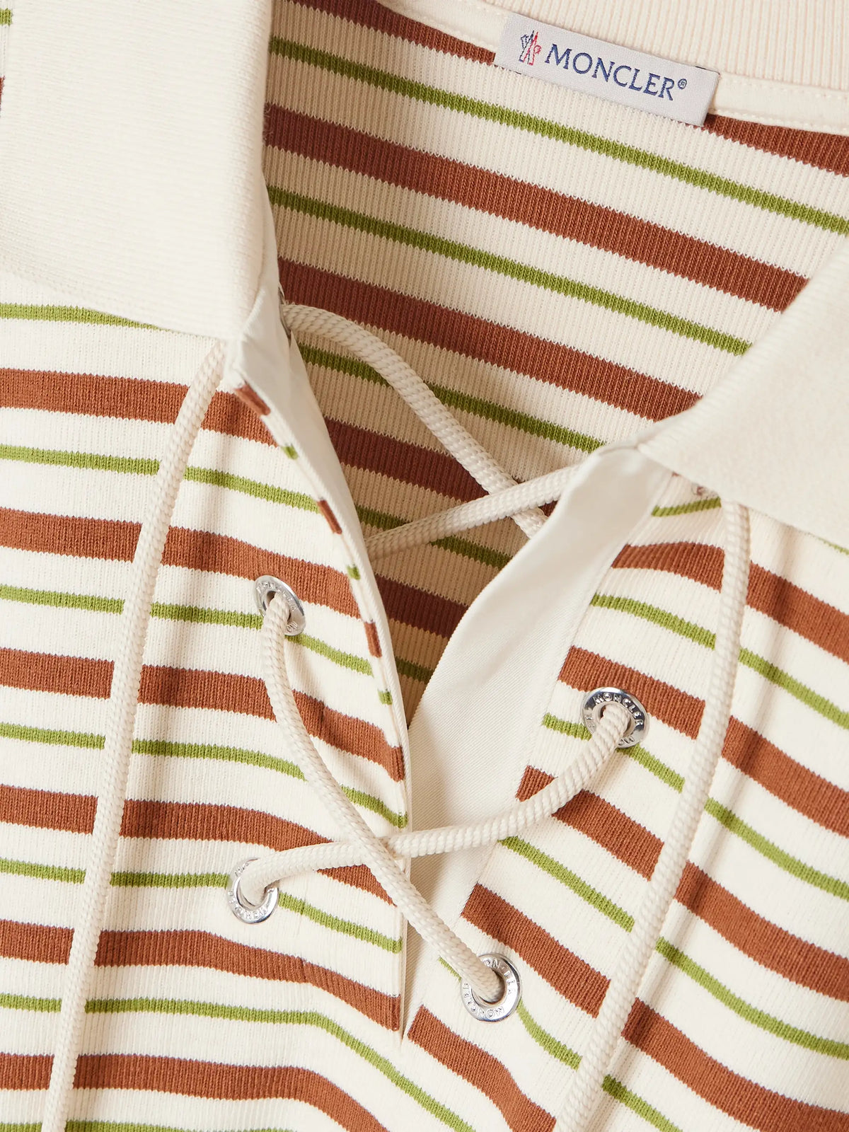 Lace-up Cropped Striped Cotton Polo Shirt
