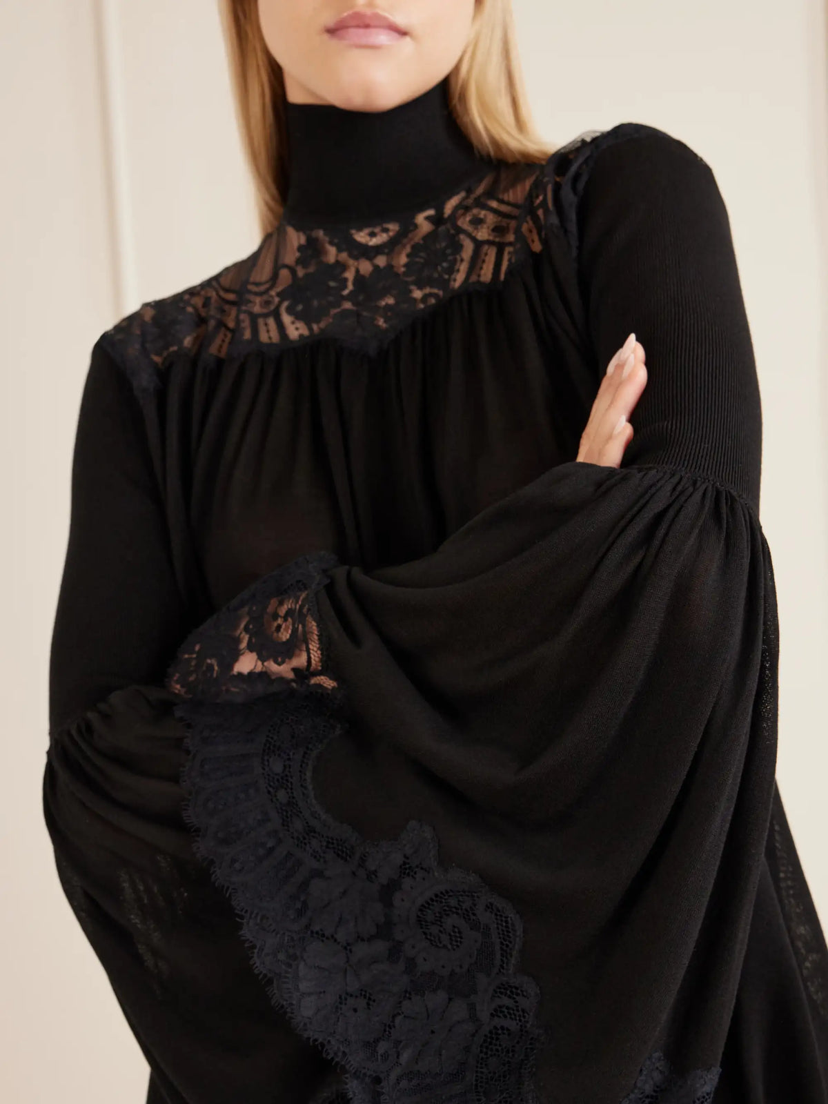 Zimmermann Valiant Lace-trimmed Lyocell-blend Turtleneck Blouse