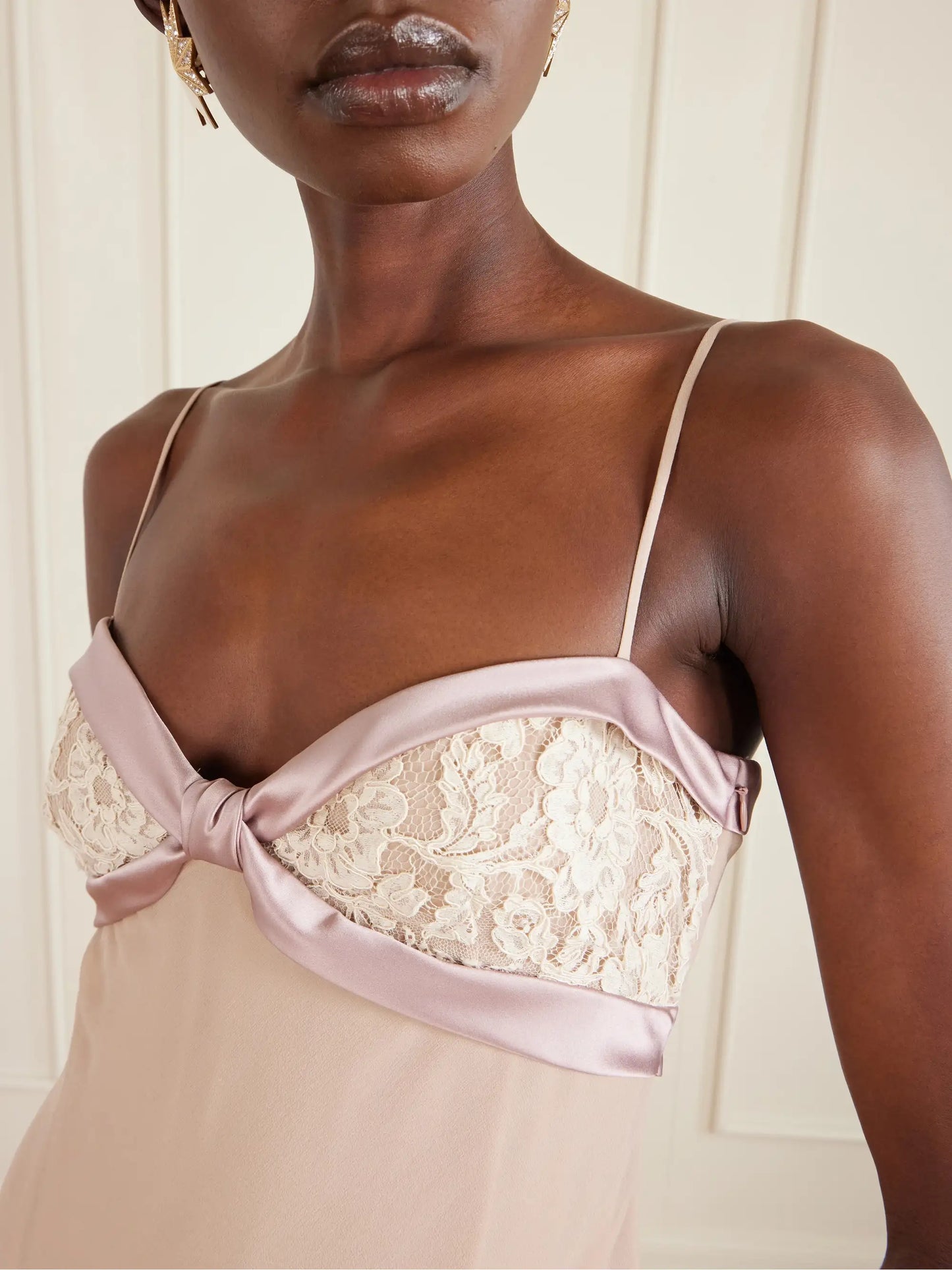 Lace- And Satin-trimmed Silk-georgette Gown