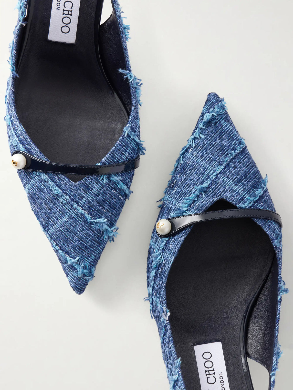 Amita 45 Leather-trimmed Frayed Denim Slingback Pumps